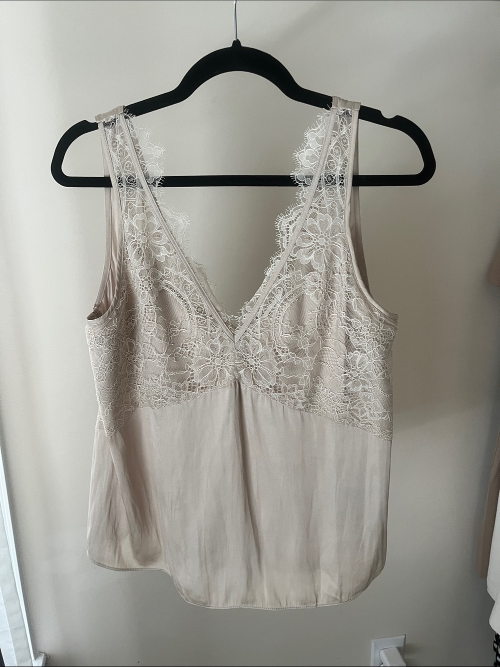 H&M Lace-Trim V-Neck Silky Tank Top